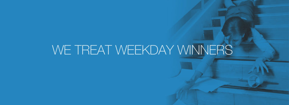 A blue background with the words " eat weekday win ".